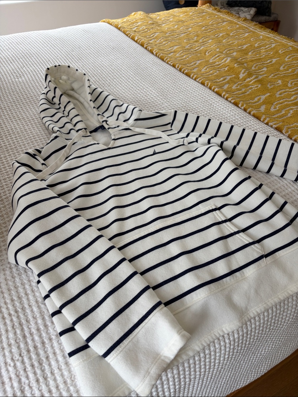 Nautica White and Navy Striped Hooded Pullover